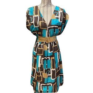 Sixteen Women Multicolor Polyester Short Sleeve V-Neck Knee Length Dress Size M